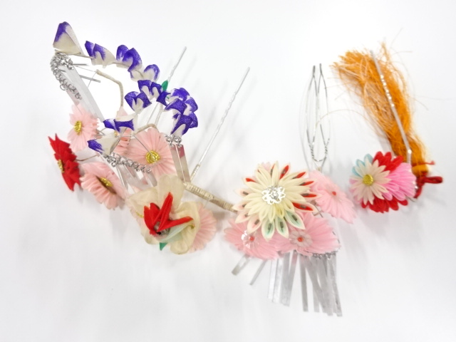 アンティーク　つまみ細工　びらびら髪飾りセット